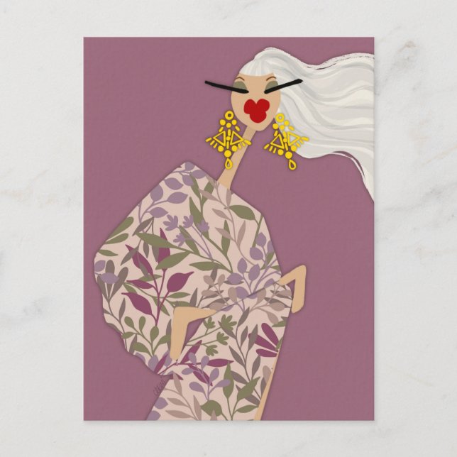 Tarjeta postal de arte de moda glamuroso rosa (Anverso)