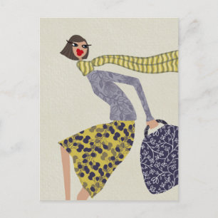 Tarjeta postal de arte de moda otoñal chic señorit