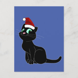 TARJETA POSTAL DE ARTE DE NAVIDADES DE GATO NEGRO