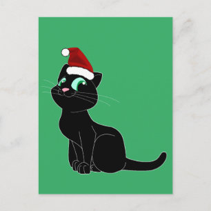 TARJETA POSTAL DE ARTE DE NAVIDADES DE GATO NEGRO