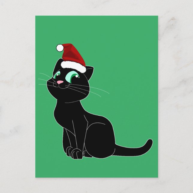 TARJETA POSTAL DE ARTE DE NAVIDADES DE GATO NEGRO (Anverso)