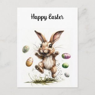Tarjeta postal de arte de Pascua de conejito salta