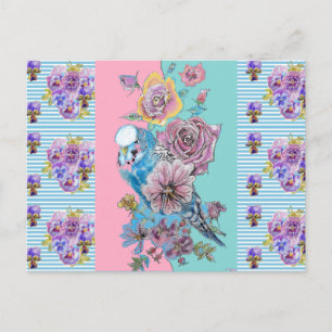 Tarjeta postal de arte de periquito azul pastel co