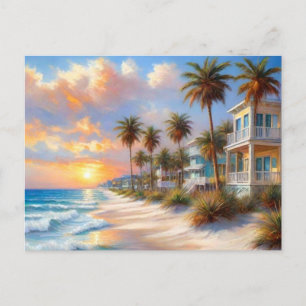 Tarjeta postal de arte de playa hermosa