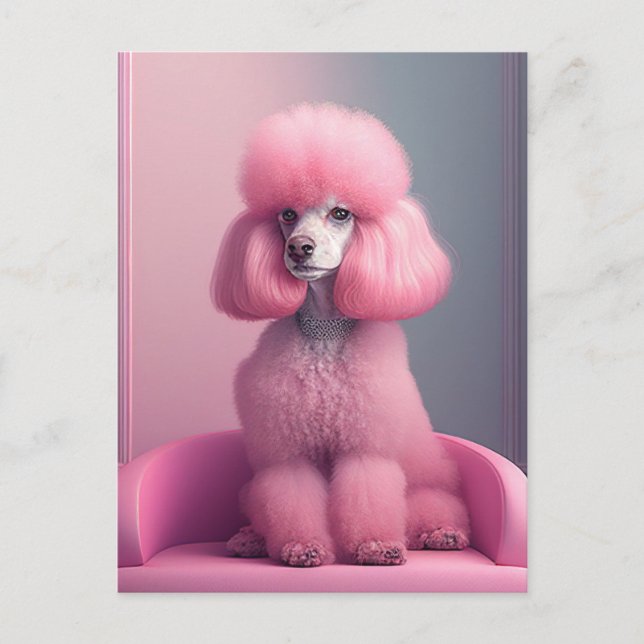 TARJETA POSTAL DE ARTE DE POODLE ROSA (Anverso)
