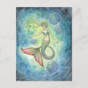 Tarjeta postal de arte de sirena en acuarela de Mo