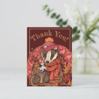 Tarjeta postal de arte de tejón de otoño acogedor