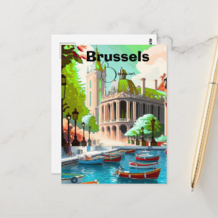 tarjeta postal de arte de viaje de Bruselas, arte