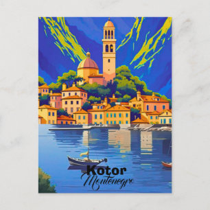 Tarjeta postal de arte de viaje de Kotor Montenegr