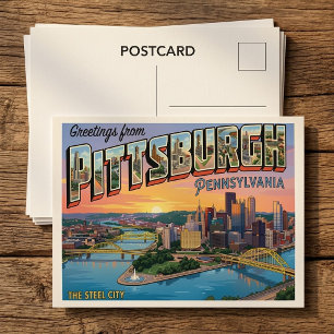 Tarjeta postal de arte del skyline retro de Pittsb
