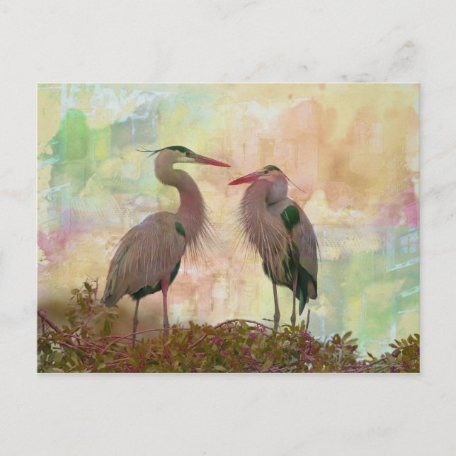 Tarjeta postal de arte digital de pareja de garzas (Anverso)