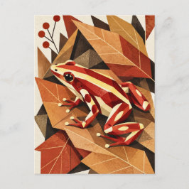 Tarjeta postal de arte geométrico de rana de otoño