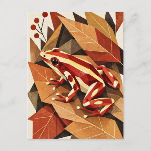 Tarjeta postal de arte geométrico de rana de otoño