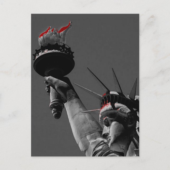 Tarjeta postal de arte pop rojo gris de la estatua (Anverso)