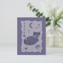 Tarjeta postal de arte popular de gato nocturno ca