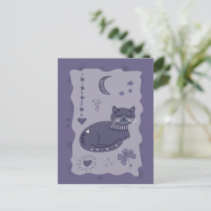 Tarjeta postal de arte popular de gato nocturno ca