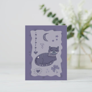 Tarjeta postal de arte popular de gato nocturno ca