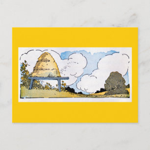 Tarjeta postal de arte vintage de colmena de abeja