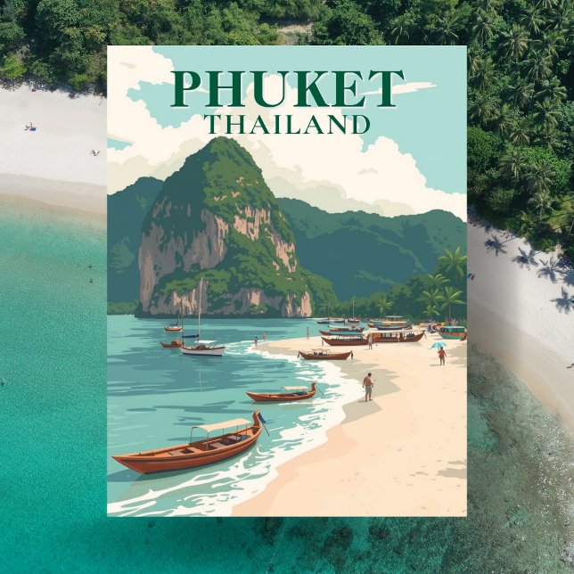 Tarjeta postal de arte vintage de la playa de Phuk (Zazzle Phuket Thailand Beach Vintage Art)