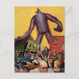 Tarjeta postal de ataque a robot gigante vintage