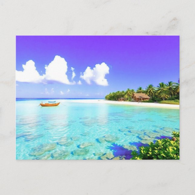 Tarjeta Postal de Atardecer Tropical en Maldivas (Anverso)