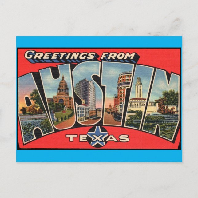 Tarjeta postal de Austin Texas  Saludos (Anverso)