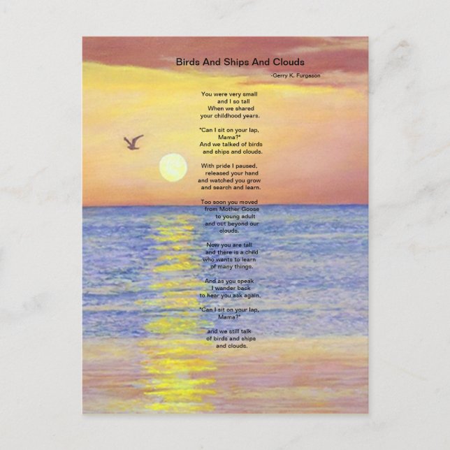 TARJETA POSTAL DE AVES Y BUQUES Y NUBES (Anverso)