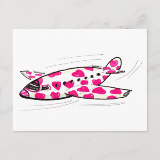 Tarjeta postal de avión de corazón rosado