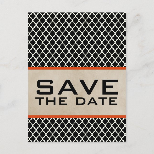 Tarjeta postal de aviso Chic Quatrefoil naranja (Anverso)