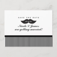 Tarjeta postal de aviso de boda Bigote Negro y Bla
