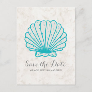 Tarjeta postal de aviso de boda con concha marina