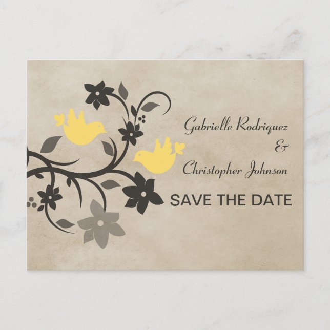 Tarjeta Postal de Aviso de Boda con Flores Amarill (Anverso)