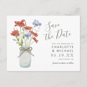 tarjeta postal de aviso de boda con flores silvest