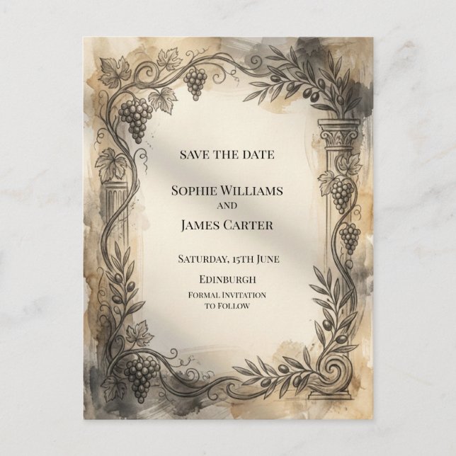 Tarjeta Postal de Aviso de Boda con Marco Botánico (Anverso)