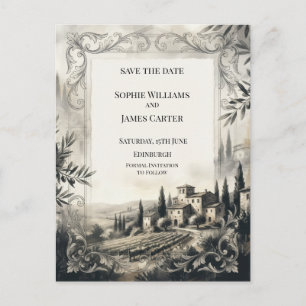 Tarjeta postal de aviso de boda con paisaje del ca