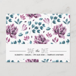 Tarjeta postal de aviso de boda con peonía púrpura