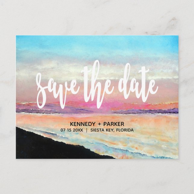 Tarjeta Postal de Aviso de Boda con Tema de Playa (Anverso)