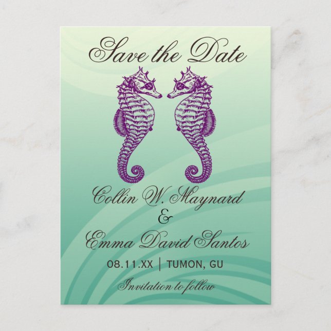 Tarjeta postal de aviso de boda de caballito de ma (Anverso)