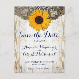 Tarjeta postal de aviso de boda de girasol rústico