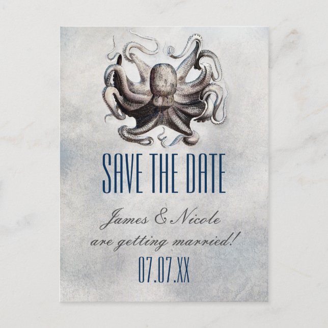 Tarjeta Postal de Aviso de Boda de Pulpo Vintage (Anverso)