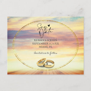 Tarjeta postal de aviso de boda en la playa