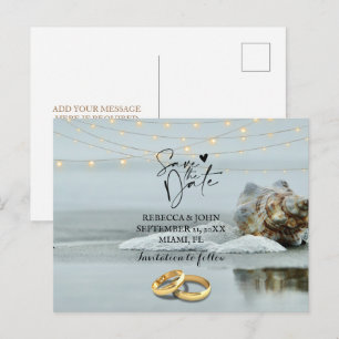 Tarjeta postal de aviso de boda en la playa