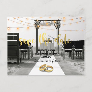 Tarjeta postal de aviso de boda en la playa