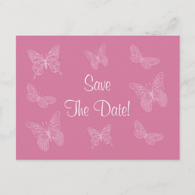 Tarjeta postal de aviso de boda Mariposa Filigrana (Anverso)