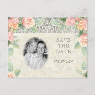 Tarjeta postal de aviso de boda Rosa inglesa y pla