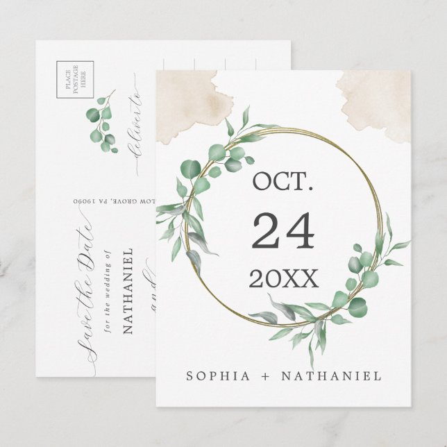 Tarjeta Postal de Aviso de Bodas con Acuarela Dora (Anverso / Reverso)