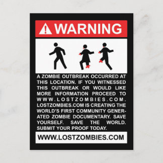 Tarjeta postal de aviso de brote de zombi