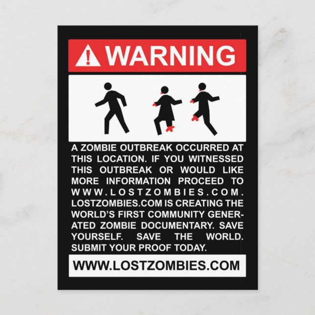 Tarjeta postal de aviso de brote de zombi (Anverso)