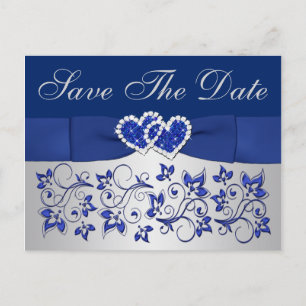 Tarjeta postal de aviso de fecha azul gris platead