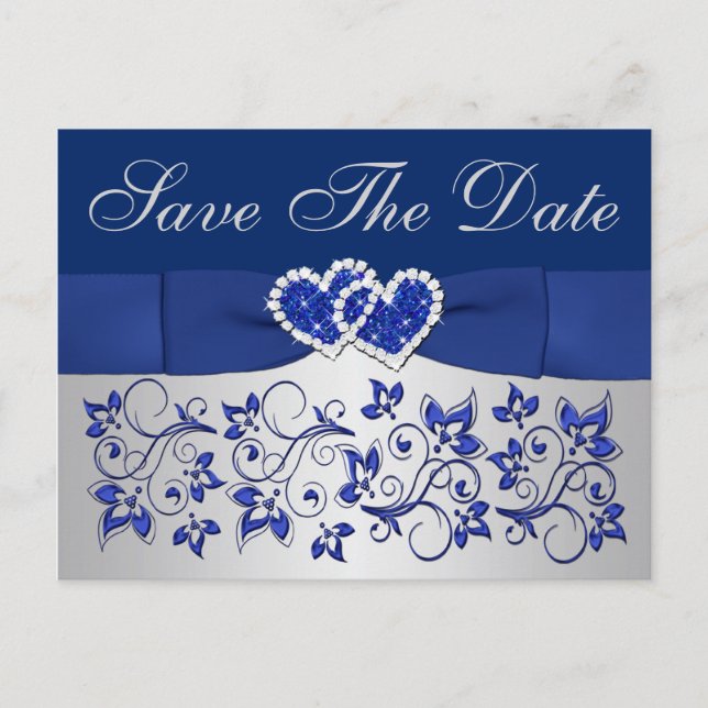 Tarjeta postal de aviso de fecha azul gris platead (Anverso)